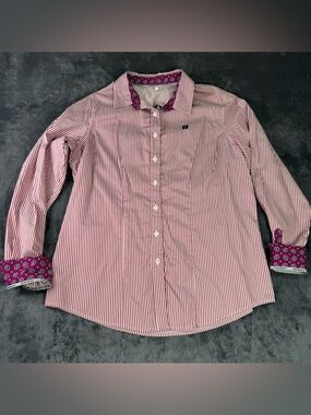CINCH WOMEN'S TENCE STRIPE BUTTON-DOWN WESTERN SHIRT White/Maroon Size XXL